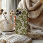 Vintage Floral Botanical Tough Phone Case, Olive Green Flower Art, Retro Nature-Inspired Cover for iPhone 16 15 14 13 12 11 Pro Max 8 Plus