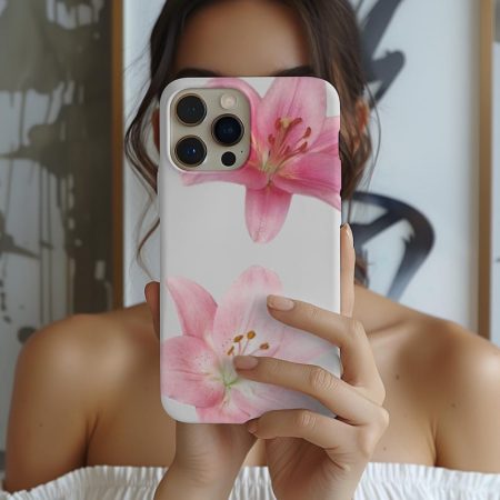 Pink Cute Flower Phone Case, Blooming Lily Floral Cover Trendy & Aesthetic iPhone 16 15 14 13 12 11 Pro Max 8 Plus Samsung