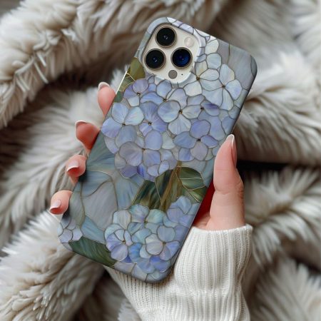 Blue Hydrangea Stained Glass Style Phone Case Wildflower Floral Artful Aesthetic Vintage Gift Iphone 13 14 15 16 Casing Tough Phone Cases