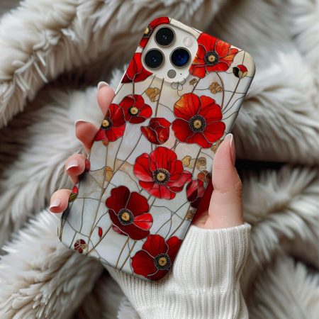 Poppy Flower Stained Glass Phone Case Red Poppies Wildflower Floral Artful Vintage Case Gift Iphone 13 14 15 16 Casing Tough Phone Cases