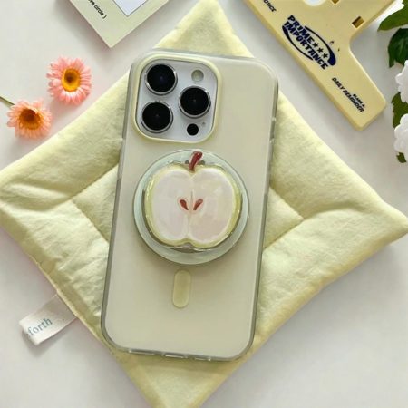 Green Apple Magnetic Phone Case Painted Cream Green Bracket Cover for iPhone 13 14 15 16 Pro Max