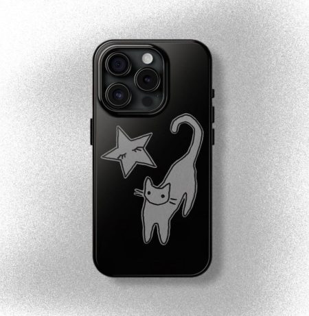 Cat and Star Phone Case Hand-Drawn Cute Halloween Grunge Gothic Cool Girl iPhone Pro Max 16 15 14 13 12, Samsung Galaxy S24 S23 S22 S21